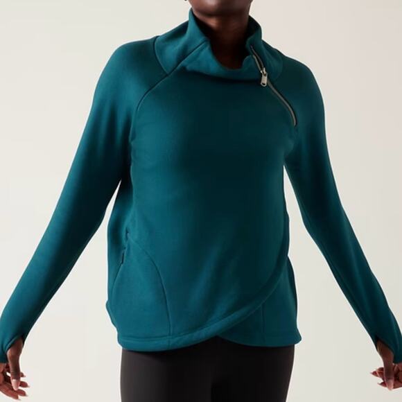 ATHLETA Sardinia Blue Cozy Karma ASYM Pullover Fleece Cowl Neck‎ Jacket Size S - Picture 1 of 14
